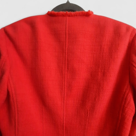 Vtg ST. EMILE for HARRIET KASSMAN Red Tweed Jacket Blazer Zip Fringe Pocket - Picture 7 of 13